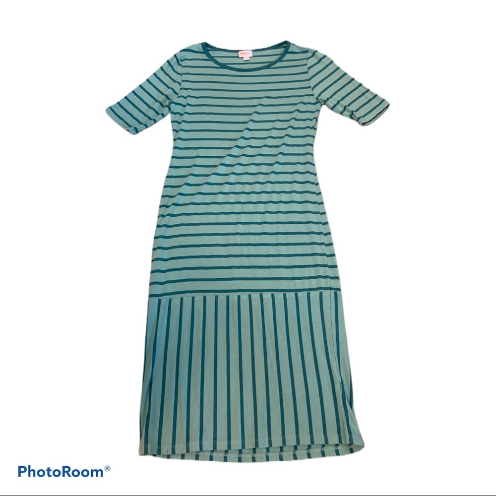 Lula Roe Julia striped dress size M green